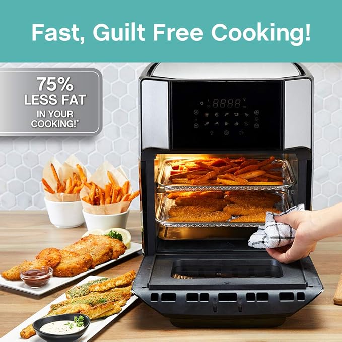 West Bend AFWB12BK13 Electric Air Fryer Oven, Countertop Air Fryer Rotisserie Combo with 10 Digital Quick Menu Presets, 1700 W, 12.6 Qt, Black