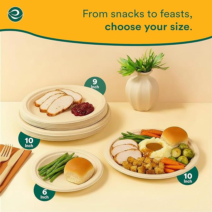 ECO SOUL 100% Compostable Paper Plates 10 Inch [1000-Pack] Biodegradable Heavy Duty Eco-Friendly Disposable Plates for Christmas Dinner, Parties, Wedding & Event