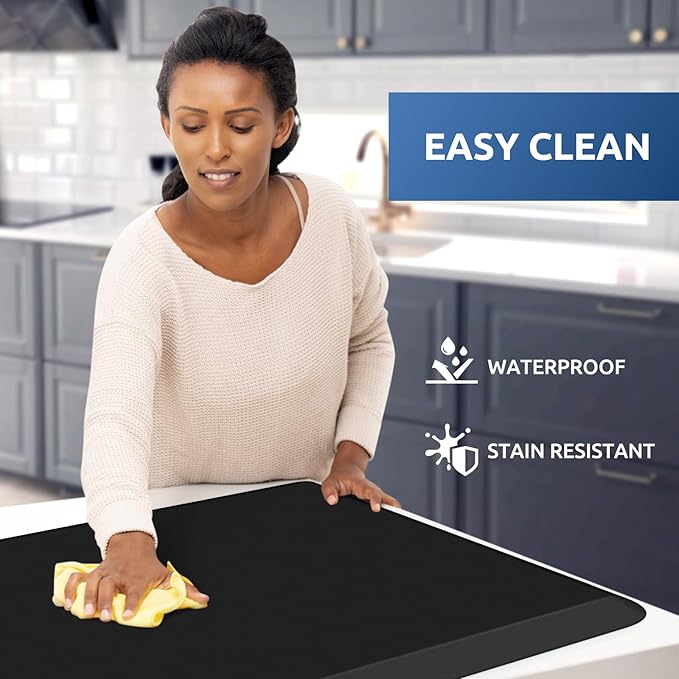 KitchenClouds Kitchen Mat Cushioned Anti Fatigue Rug 22"x54" Water Resistant, Non Slip, Standing and Comfort Desk/Floor Mats for House Sink Office (Black,0.8inch)