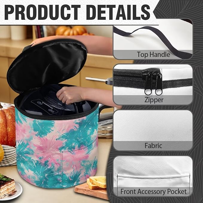 Electric Pressure Cooker Insulation Bag Effective Insulation Electric Cooker Storage Handbag for Housewarming, Green Pink Tie Dye