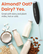 Milk Frother Wand & Electric Stirrer with Stand - Turbo Coffee & Milk Frother Handheld - Hand Held Coffee Mixer Wand & Cold Foam Maker for Frothy Cappuccinos, Lattes & Drink Mixes at Home (Black)