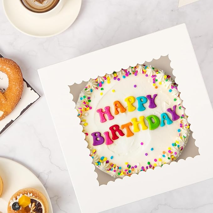 2 Pack Cake Boxes, 10 x 10 x 8 Inches Tall Bakery Box with Window and Cake Boards, Disposable Cake Containers for Wedding, Birthday, Party