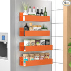 HuggieGems 4 Pack Magnetic Spice Storage Rack Organizer for Refrigerator and Oven, Orange Fridge Organizers and Storage