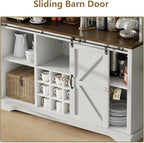 55 Inch Farmhouse Coffee Bar Cabinet with 3-Tier Enclosed Storage Cabinet, Kitchen Hutch with 12 Wine Racks & 3 Glass Holders, Coffee Bar with 6 Hooks, Wood Furniture for Dining Living Room, White