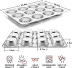 TeamFar 12-Cup Muffin Pan, Stainless Steel Cupcake Pans Muffin Tin Set for Oven Baking Mini Brownies Quiches Tarts, Non Toxic & Regular Size, Dishwasher Safe – Set of 2
