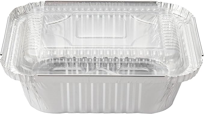 Waytiffer 5.5" x 4.5"(100Pack) Disposable Takeout Pans with Clear Lids | 1lb Capacity Aluminum Foil Food Drip Containers/Meal Prep Freezer Drip Pans BBQ Potluck Holidays