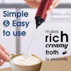 FoodVille MF05 Rechargeable Milk Frother USB Charging Handheld Foam Maker with Stainless Balloon Whisk for Cappuccino, Latte, Bulletproof Coffee, Keto Diet, Protein Powder, Matcha (Red)