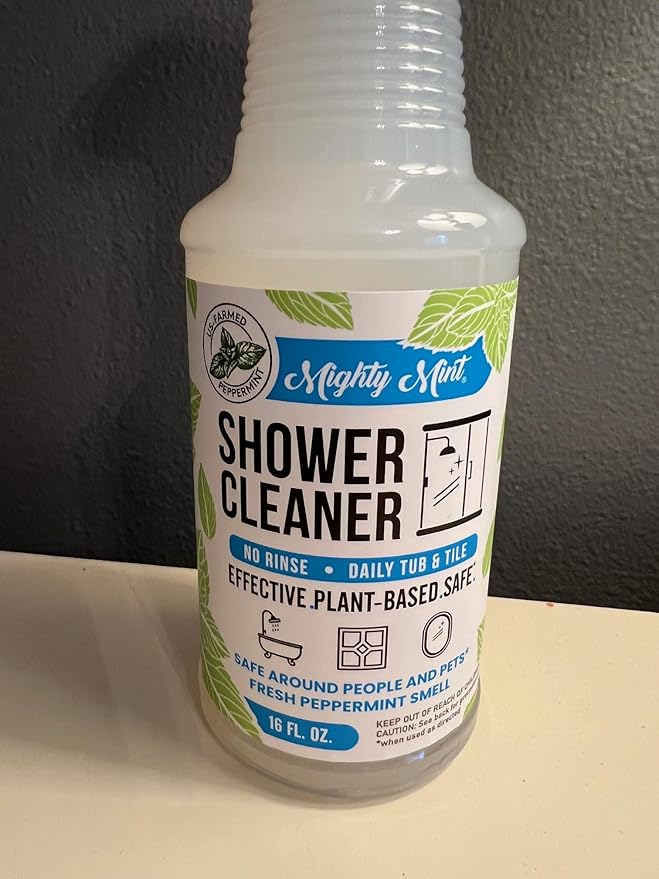 Mighty Mint Shower Cleaner, No-Rinse, No-Scrub, Daily Spray for Glass, Tile, Grout, Fresh Peppermint Scent, 16oz (Pack of 2)