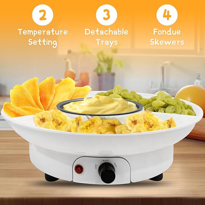 Fondue Pot Electric Set for Chocolate and Nacho Cheese, Chocolate Fondue Kit with Dipping Forks, Temperature Control, 9-ounce Detachable Bowl, Gift Set Date Night Idea Movie Night Game Night Gift Set