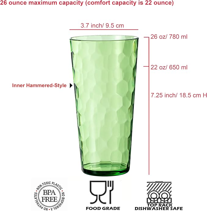 KOXIN-KARLU Mixed Drinkware 26-ounce Plastic Tumbler Acrylic Water Glasses, set of 6 Green