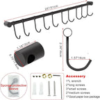 Wall Mounted Utensil Holder, Stainless Steel 20 inch Hook Bar Utensils with 10 Pcs Noiseless Sliding Hooks, Spoon Rack Hanger Bar Tool Organizer for Kitchen. (Black)