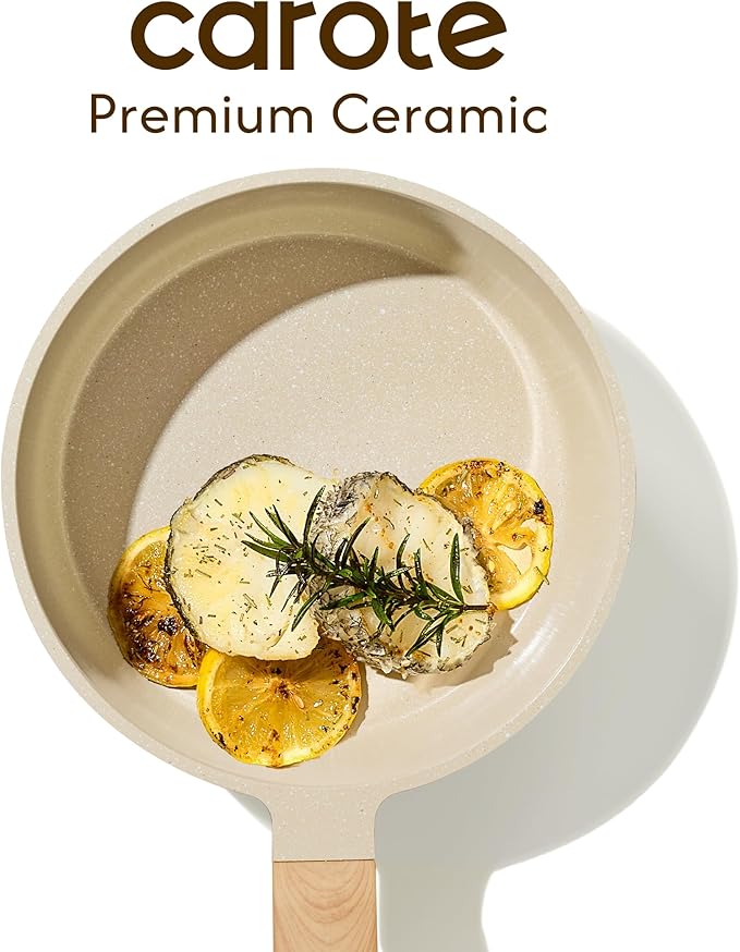 CAROTE 1.6Qt & 3.0Qt Sauce Pan Sets with Lid Ceramic Nonstick Pot Set Non Toxic Saucepan with Stay-cool Handle Small Kitchen Cooking Pots, Easy to Clean, Induction Comptable, PFOA FREE