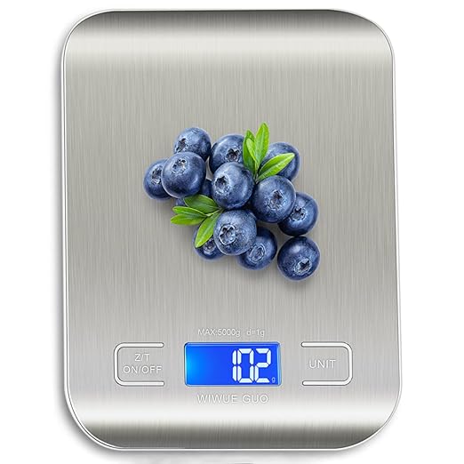 WIWUE GUO Food Scale, Kitchen Scale, Weight Scale Grams and Ounces for Weight Loss, Baking, Cooking, Keto and Meal Prep, LCD Display, 304 Stainless Steel