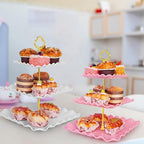 5 Pcs Dessert Table Display Set - 2 Pcs 3-Tier Dessert Display Stands & 3 Pcs Serving Tray - Dessert Trays Dessert Stands Treat Table Displays Set for Tea Parties,Birthdays & Baby Showers