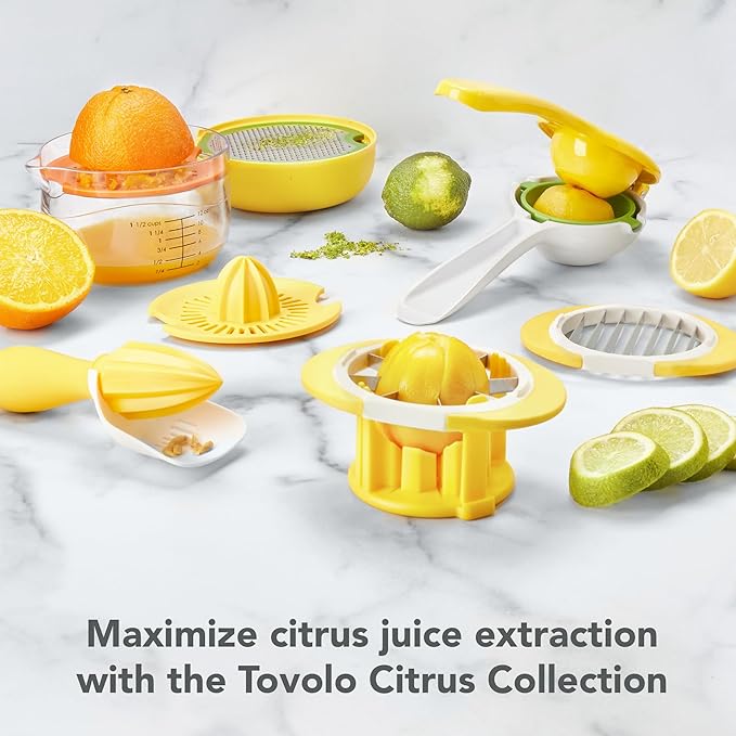 Tovolo Citrus Slicer and Wedger Tool for Lemons Limes Oranges,Dual Blade Premium Cutter Creates 8 Wedges 6 Slices, Anti-Slip Base, Stainless Steel, BPA-Free Dishwasher Safe