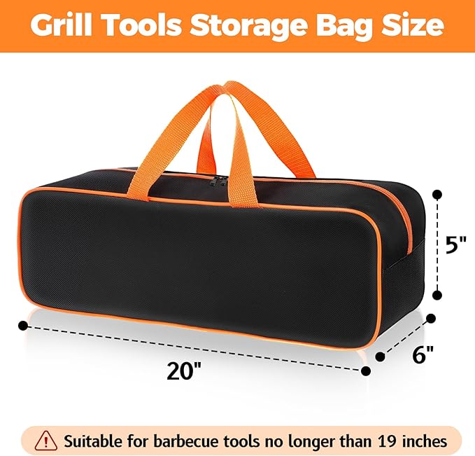 Grill Tool Storage Bag, 20" x 6" x 5" Large Capacity Grill Accessory Storage, 1680D Heavy-Duty Grill Utensil Storage, Accessories Storage Compatible with Blackstone (No Accessories)