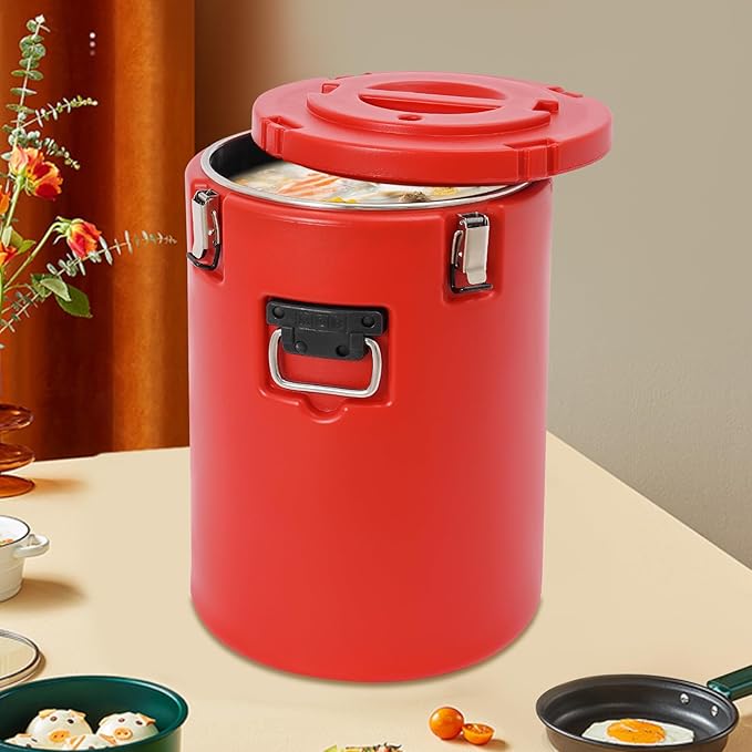 Eapmic 42.27Qt Insulated Food Container, Stainless Steel Container, 40L Commercial Soup Carrier 15 Hours Heat Preservation for Hot and Cold Food Storage Restaurant Canteen Home Lunch Use (Red, 40L)