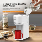 Horavie Mini Single Serve Coffee Maker for K Cup and Ground Coffee, Fast Brew One Cup Coffee Machine with Descaling Reminder and Water Window, 6 to 12 oz. Brew Sizes, White
