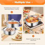 5-Tier Stainless Steel Steamer, 12.59 * 2.75inch Cooking Tools Pan Set Household Cookware Pot Large Capacity Kitchenware Multi-Purpose Kitchen Implements Stackable Vegetable Pan w/Glass Lid