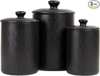 10 Strawberry Street Embossed Marquis Ceramic Kitchen Canister Set, Set of 3, Matte Black