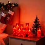 Flameless LED Candles with Timer 24 Pc Flickering Flameless Candles for Romantic Ambiance and Home Decoration Stable Acrylic Shell,with Embedded Star String，Battery Operated Candles（Red）
