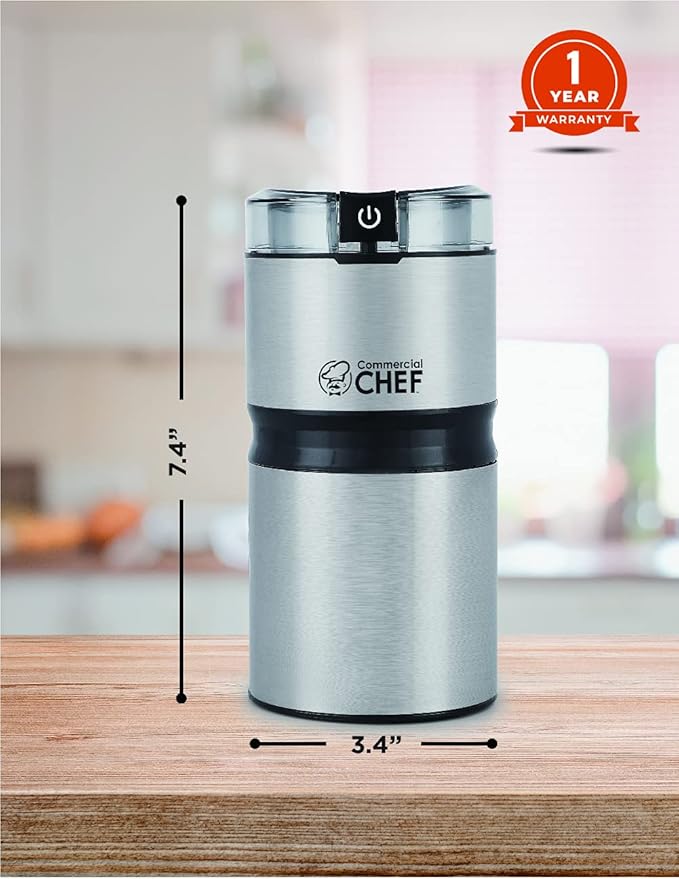 Electric Coffee Grinder Spice Grinder - Stainless Steel Blades Grinder for Coffee Bean Seed Nut Spice Herb Pepper, Brushed Stainless Steel Texture and Transparent Lid