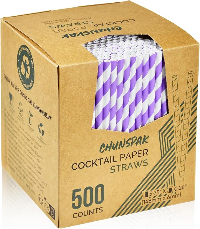 Small Purple Paper Cocktail Straws, 5.75 inch, 500 counts, Disposable Short Sipping & Stirring Straws - Biodegradable