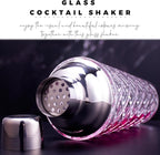 Cocktail Shaker Set, 14.2oz Glass Martini Shaker with Strainer - Includes Measuring Jigger, Mixing Spoon and Muddler - Perfect for Making Cocktails and Protein Shakes (Silver)