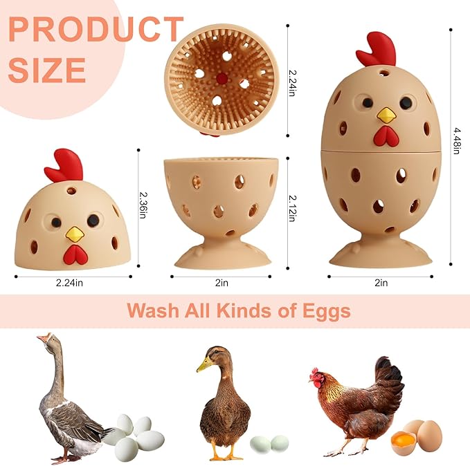 wonlex 4PCS Egg Cleaners Multipurpose Fruit and Vegetable Rotating Scrubber Tool for Fresh Eggs, Reusable Chicken Duck Egg Washer Brusher (White+Bronze)