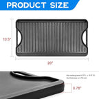 GGC Cast Iron Reversible Griddle, 2-in-1 Griddle Pan for Gas Stove Tops, Gas Grills and Camping, 20 x 10.5 Flat and Ribbed Griddle Plate for Indoor and Outdoor Cooking