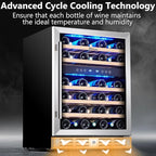 Kalamera 24 inch Wine Cooler, 37 Bottle - Dual Zone Built-in or Freestanding Fridge with Stainless Steel Reversible Glass Door, for Home, Kitchen or Office