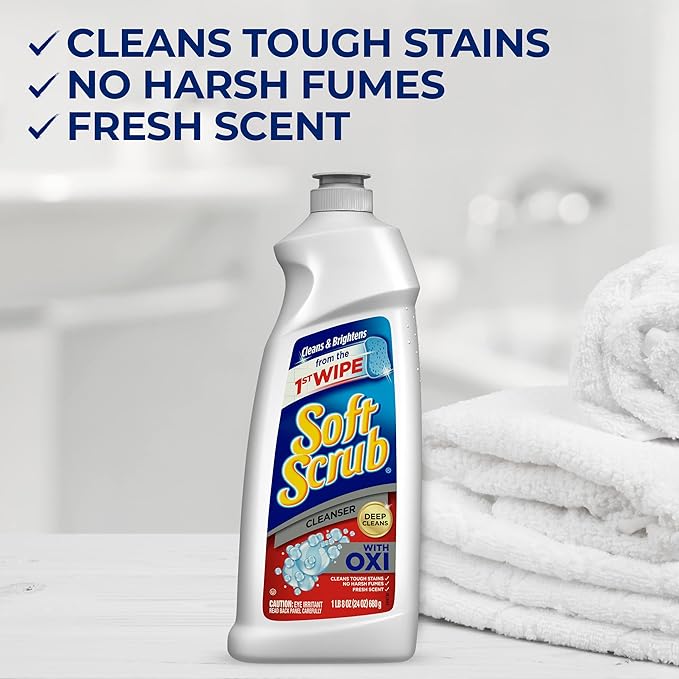 Soft Scrub Multi-Purpose Kitchen and Bathroom Cleanser with Oxi, 36 Ounce (Pack of 6)