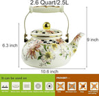 Enamel Tea Kettle, Bohemia 2.5L Vintage Floral Enamel Steel Teapot for Stovetop - No Whistling, Lead-Free, Retro Decor & Hot Water/Coffee Tea Pot, Ideal Housewarming/Wedding Gift