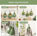 Boho Wall Hanging Fruit Baskets for Kitchen 3 Pack Woven Produce Holder with 6 Pcs Strong Hooks Vegetable Hanging Basket for Organizing Teardrop Home Wall Potato Onion Storage, Green