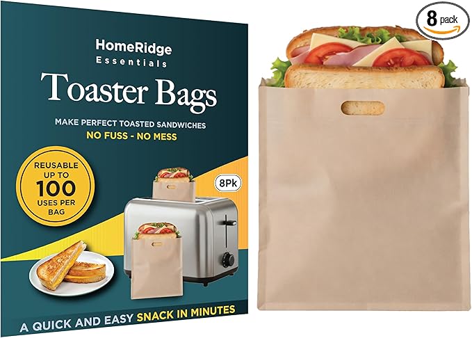 Reusable Toaster Bags for Sandwiches – Non-Stick Toaster Oven Bags for Grilled Cheese, Paninis, Wraps & Breakfast – Keeps Toasters Clean, Crumb-Free, Mess-Free Cooking - 8 Pack