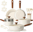 CAROTE 21pcs Cookware Set Nonstick Pots and Pans Set, Ceramic Cookware Set Induction Cookware, Non toxic Healthy Non Stick Kitchen Cooking Set, PFAS PTFE Free, White