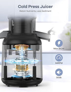Ganiza Juicer Machines, Cold Press Juicer with Large Feed Chute for Whole Fruits & Vegetables, Slow Masticating juicers with 3 Replace Filters for Batch Juicing, Easy to Clean, BPA Free (Black)