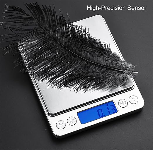 Food Scale Digital Weight Grams and Ounces, 0.001oz/0.01g 500g Kitchen Scale for Food with Backlight LCD Display, Tare, 9 Units, Auto Off, 2 Trays, Batteries Included - Stainless Steel