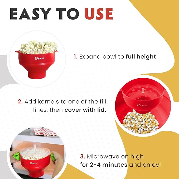 The Original Salbree Collapsible Silicone Microwave Popcorn Popper Maker Machine, Microwavable Bowl Holds 16 Cups, Uses Hot Air and Oil Always Optional - The Most Colors Available (Purple)