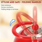 Tea Kettle,Whistling Tea Kettle Stovetop 2.6 Quart, Tea Pots for Stove Top Food Grade Stainless Steel,Wood Pattern Handle,Christmas Gift(Red),With Anti Scald Towel