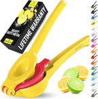 Zulay Kitchen Metal 2-in-1 Lemon Squeezer - Sturdy Max Extraction Hand Juicer Lemon Squeezer Gets Every Last Drop - Easy to Clean Manual Citrus Juicer - Easy-Use Lemon Juicer Squeezer - Yellow/Red