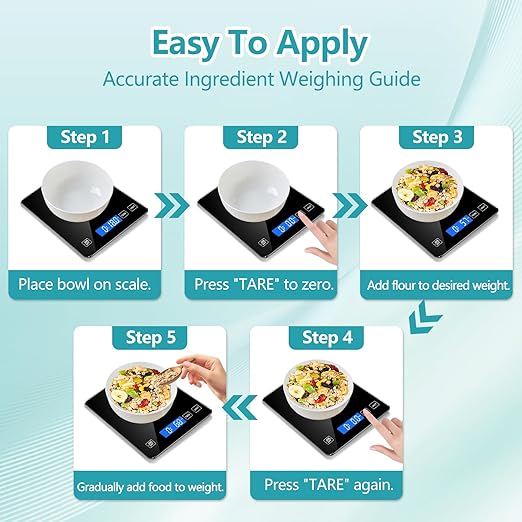 Food Kitchen Scale, Digital Food Scale 22lb/10kg Digital Kitchen Scale Precisely Measures Grams and Ounces for Meal Prep Baking and Cooking, 304 Stainless Steel Kitchen Scale LCD Display