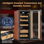 Electric Humidor with Leather-35L Cooling & Heating Humidor, Smart Touch Control Humidity & Temp, Humidors wtih Spanish Cedar Wood Tray, Digital Display, Safety Lock, Desktop Gift for Men