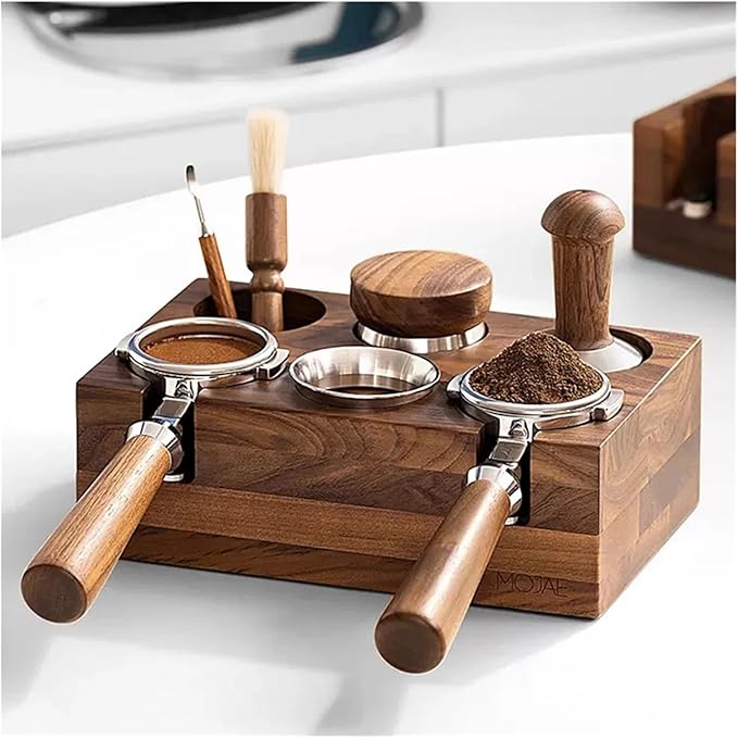 Walnut Wood Coffee Filter Holder, Espresso Tamper Mat Stand, Coffee Maker Support Base Rack, Barista Accessories(Equipped with motor handle)