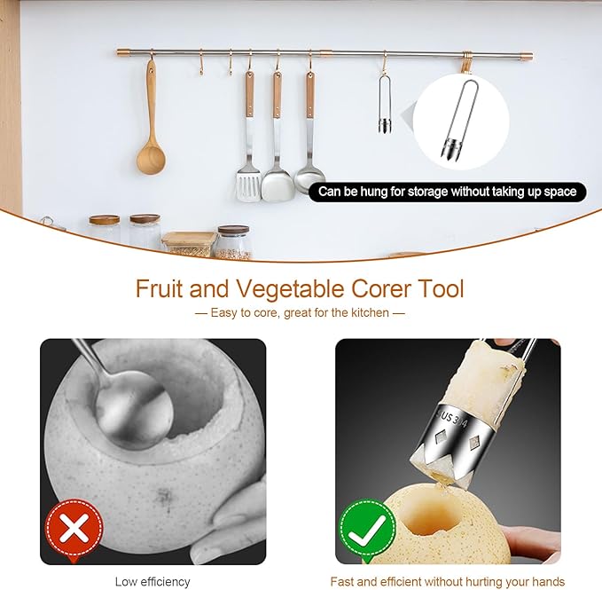 Red Bell Pepper Seed Corer & Jalapeno Corer Tool - 304 Stainless Steel, Apple Pineapple Vegetable Corer, Easy Core Remover with Anti-Slip Handle ﻿
