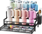 Water Bottle Organizer for Full Stanley 40 oz Tumbler with Handle, 2 Tier Tumbler Organizer for 8 Cups, Kitchen Pantry Organizers and Storage for Owala Stanley Cup Accessories, Black