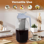 Cold Brew Coffee Maker,64 oz Mason Jar Pitcher with Stainless Steel Filter, Pour Spout Handle Lid, Heavy Duty Glass Airtight & Leak-Proof Pitcher for iced coffee Tea Lemonade-Gray