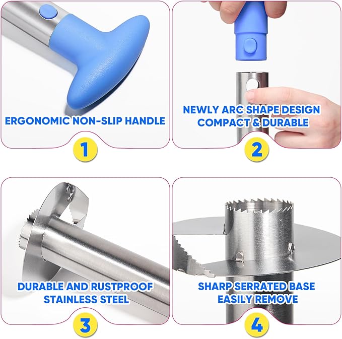 Pineapple Corer, [Upgraded, Reinforced, Thicker Blade] Newness Premium Pineapple Corer Remover, Stainless Steel Pineapple Core Tool for Home & Kitchen with Sharp Blade for Diced Fruit Ring (Blue)