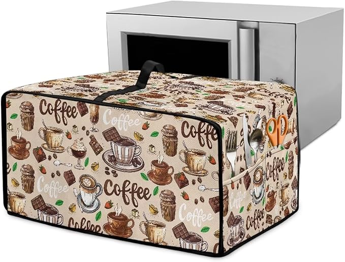 Coffee Chocolate Cake Print Toaster Oven Cover with Top Handle, Heavy Duty Dust-proof Microwave Oven Cover Compatible with Most Toasters Ovens (Large-14.5 * 18.46 * 9 inches)