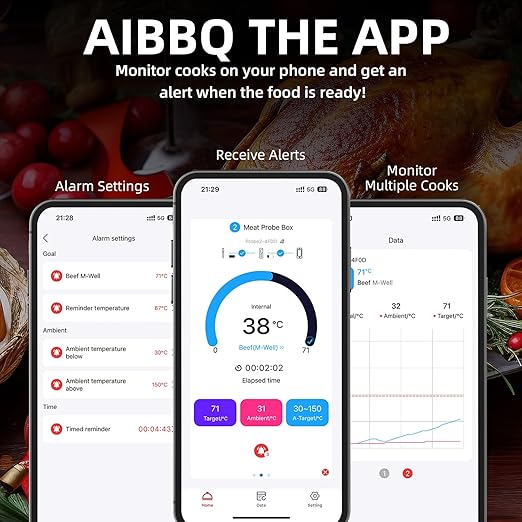 Wireless Smart Meat Thermometer with Bluetooth | Long Range | Measures Internal & Ambient Temp | for BBQ, Oven, Grill, Kitchen, Smoker, Rotisserie